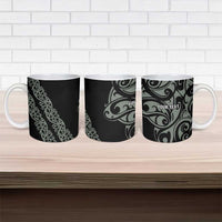 All Black Maori Tribal Tattoo Personalised Ceramic Mug Moss Green Polynesian Style - Polynesian Pride