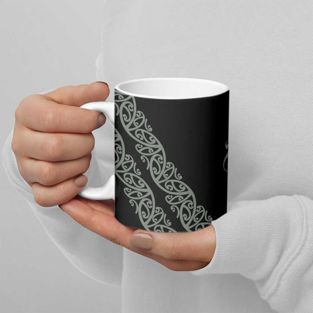 All Black Maori Tribal Tattoo Personalised Ceramic Mug Moss Green Polynesian Style - Polynesian Pride
