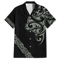 All Black Maori Tribal Tattoo Personalised Family Matching Long Sleeve Bodycon Dress and Hawaiian Shirt Moss Green Polynesian Style - Polynesian Pride