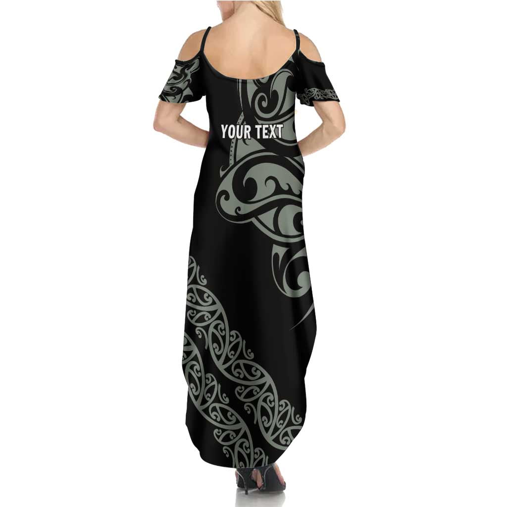 All Black Maori Tribal Tattoo Personalised Family Matching Summer Maxi Dress and Hawaiian Shirt Moss Green Polynesian Style - Polynesian Pride