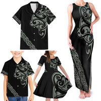 All Black Maori Tribal Tattoo Personalised Family Matching Tank Maxi Dress and Hawaiian Shirt Moss Green Polynesian Style - Polynesian Pride