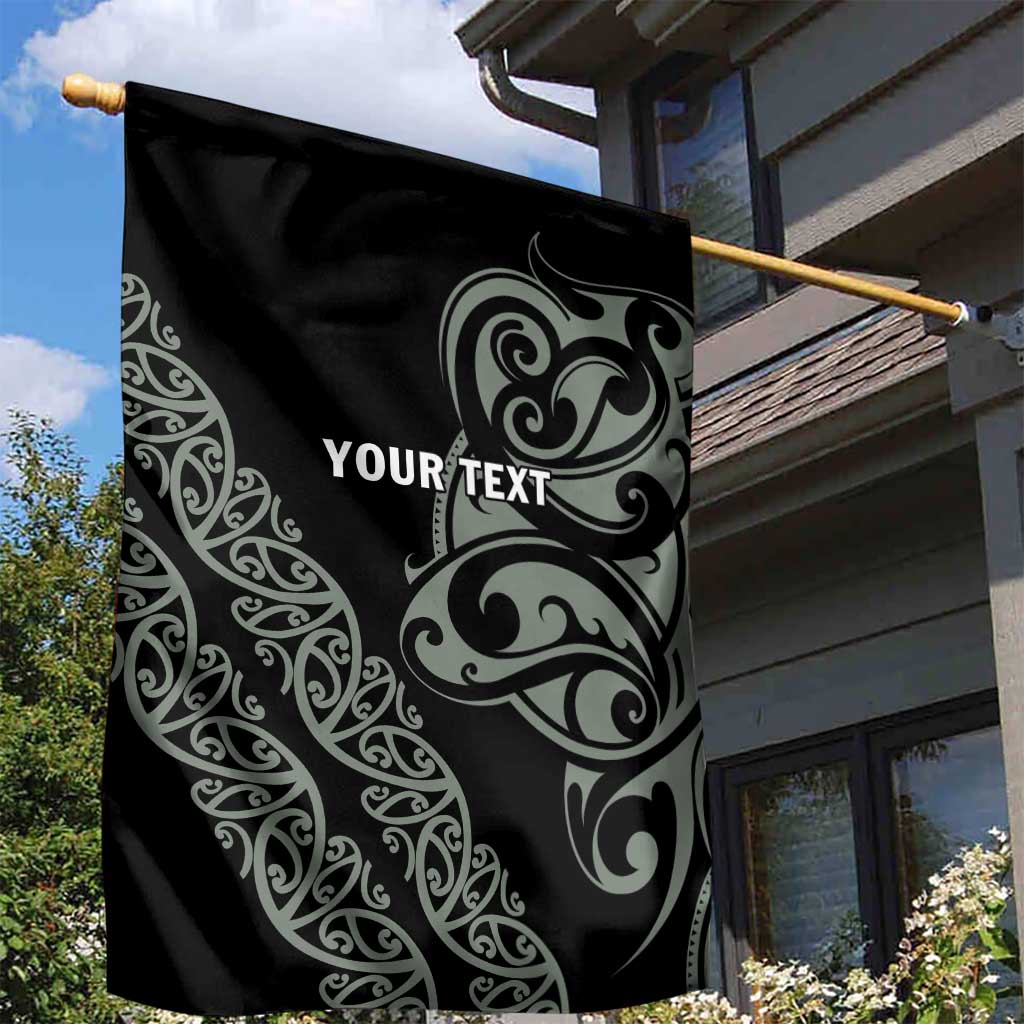 All Black Maori Tribal Tattoo Personalised Garden Flag Moss Green Polynesian Style LT9 - Polynesian Pride