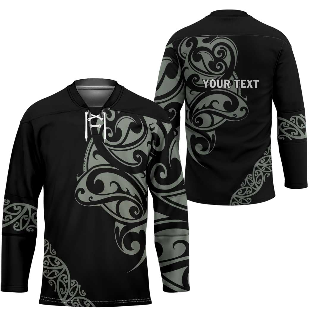 All Black Maori Tribal Tattoo Personalised Hockey Jersey Moss Green Polynesian Style - Polynesian Pride