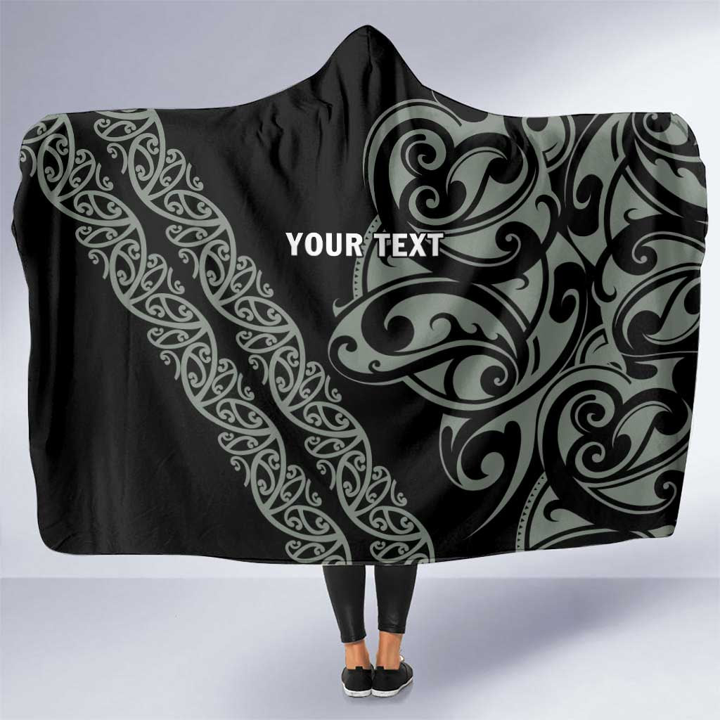 All Black Maori Tribal Tattoo Personalised Hooded Blanket Moss Green Polynesian Style - Polynesian Pride