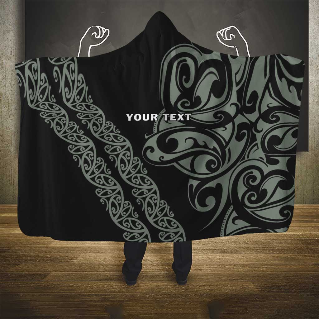 All Black Maori Tribal Tattoo Personalised Hooded Blanket Moss Green Polynesian Style - Polynesian Pride