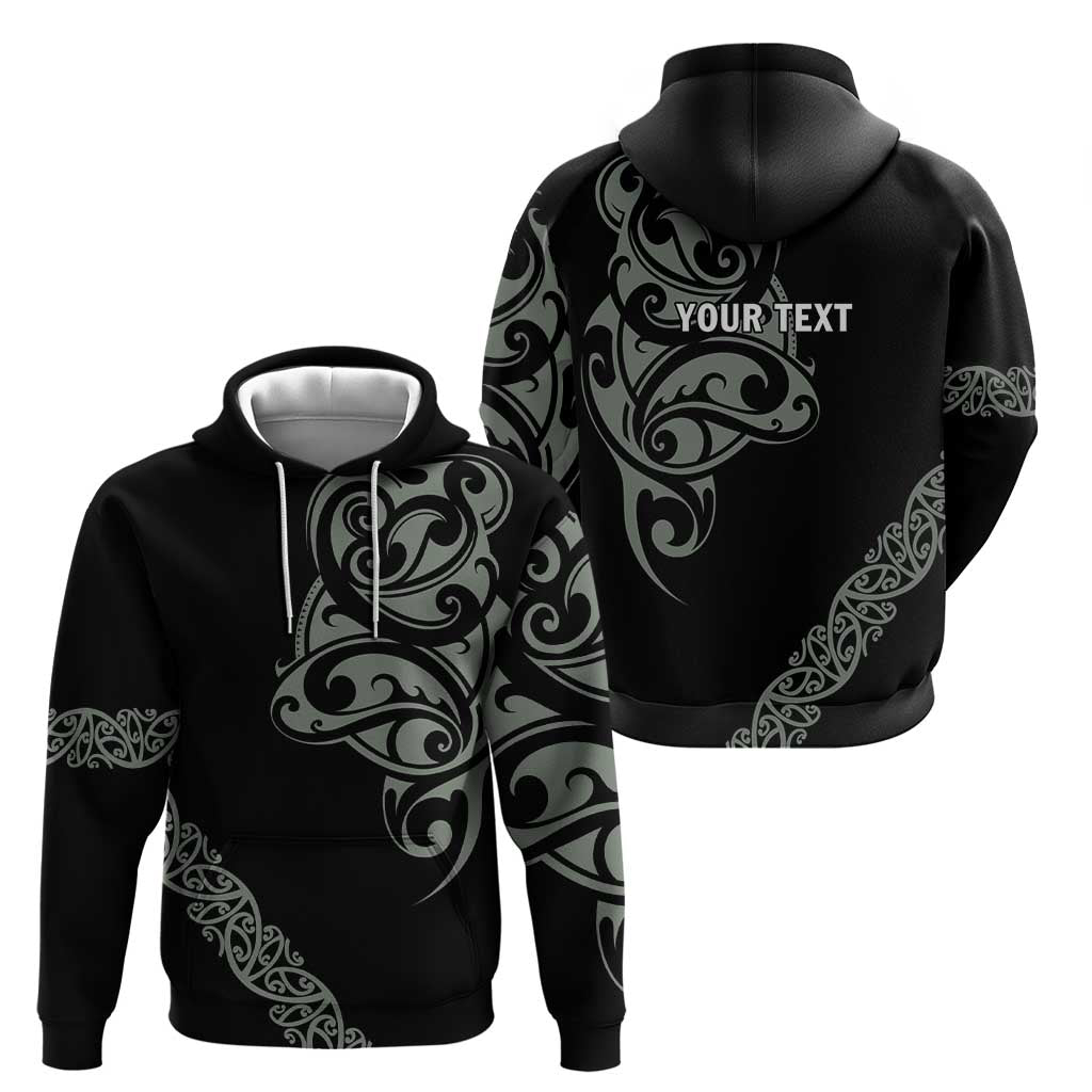All Black Maori Tribal Tattoo Personalised Hoodie Moss Green Polynesian Style - Polynesian Pride