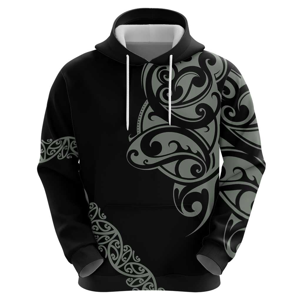 All Black Maori Tribal Tattoo Personalised Hoodie Moss Green Polynesian Style - Polynesian Pride