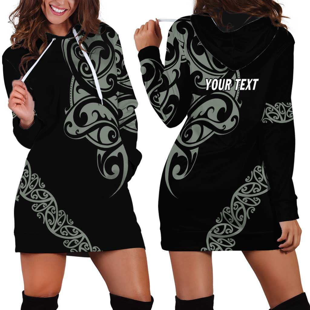All Black Maori Tribal Tattoo Personalised Hoodie Dress Moss Green Polynesian Style - Polynesian Pride
