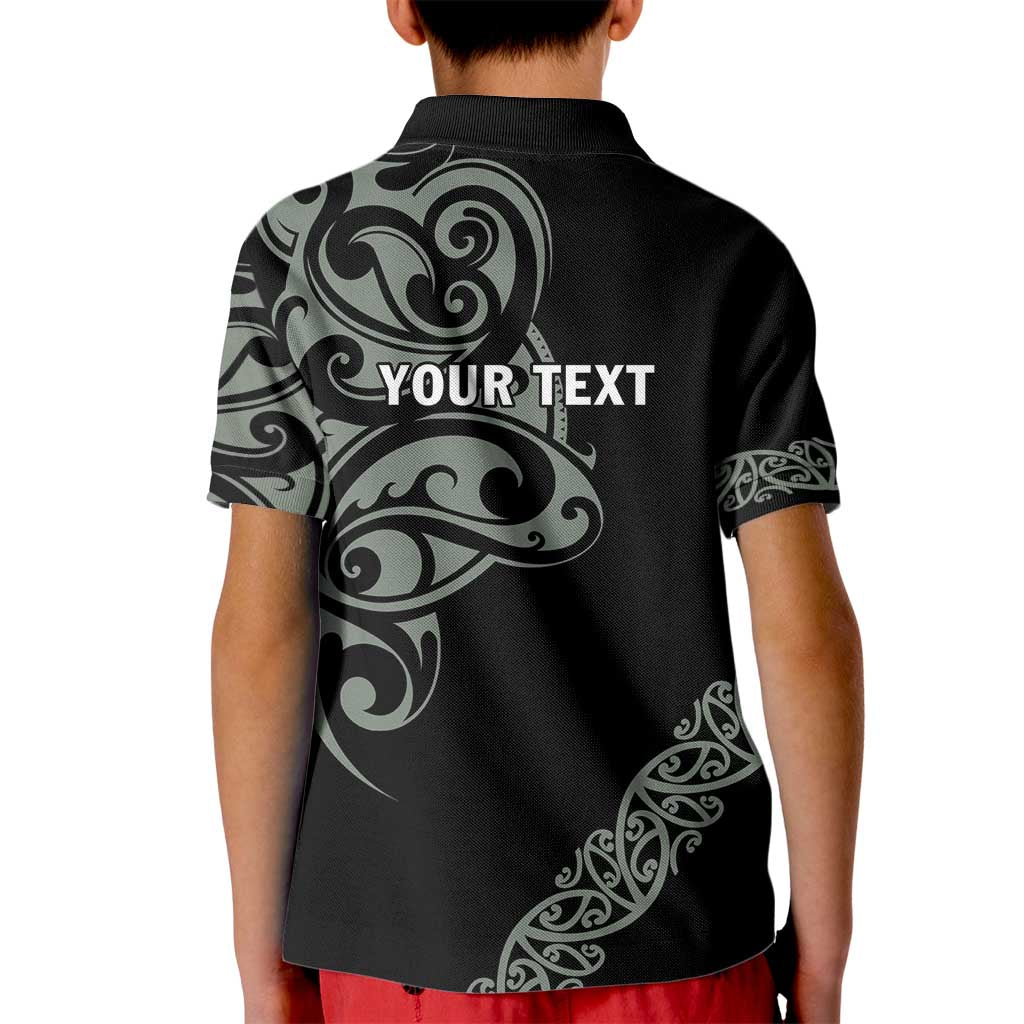 All Black Maori Tribal Tattoo Personalised Kid Polo Shirt Moss Green Polynesian Style - Polynesian Pride