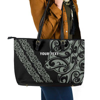 All Black Maori Tribal Tattoo Personalised Leather Tote Bag Moss Green Polynesian Style - Polynesian Pride