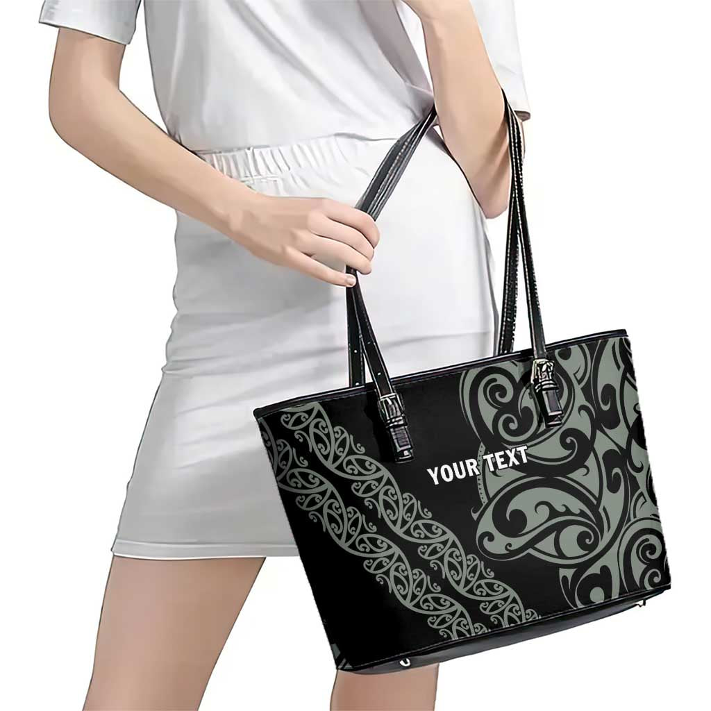 All Black Maori Tribal Tattoo Personalised Leather Tote Bag Moss Green Polynesian Style - Polynesian Pride