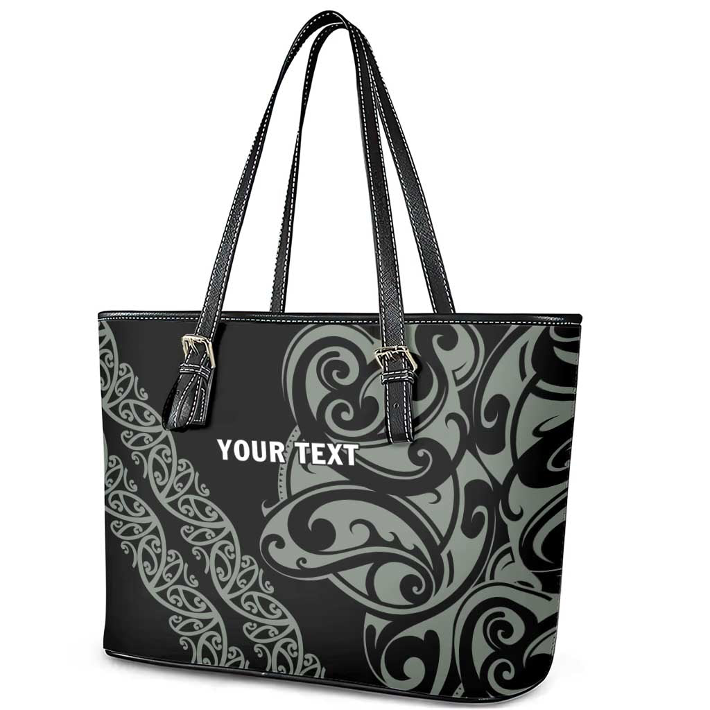 All Black Maori Tribal Tattoo Personalised Leather Tote Bag Moss Green Polynesian Style - Polynesian Pride