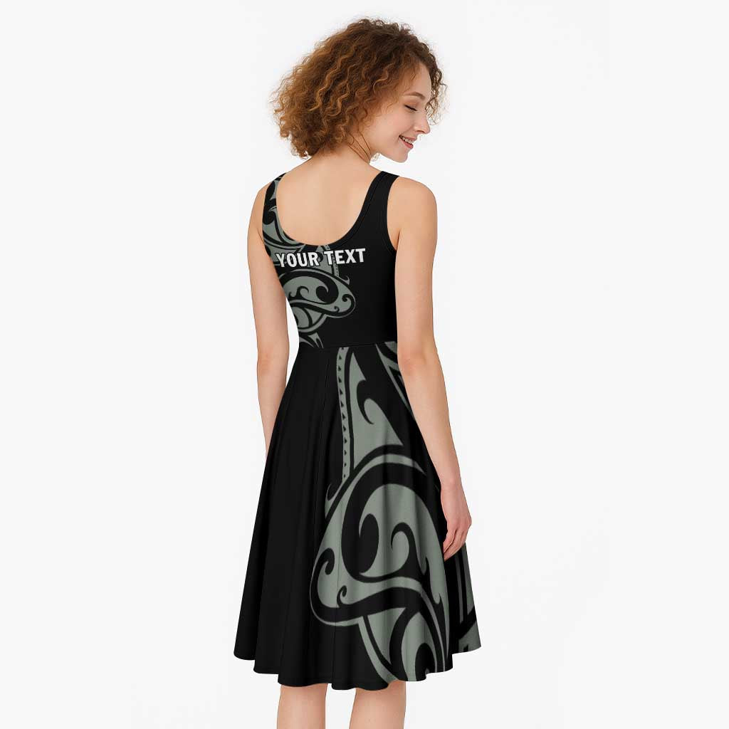 All Black Maori Tribal Tattoo Personalised Midi Dress Moss Green Polynesian Style - Polynesian Pride