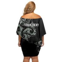 All Black Maori Tribal Tattoo Personalised Off Shoulder Short Dress Moss Green Polynesian Style - Polynesian Pride