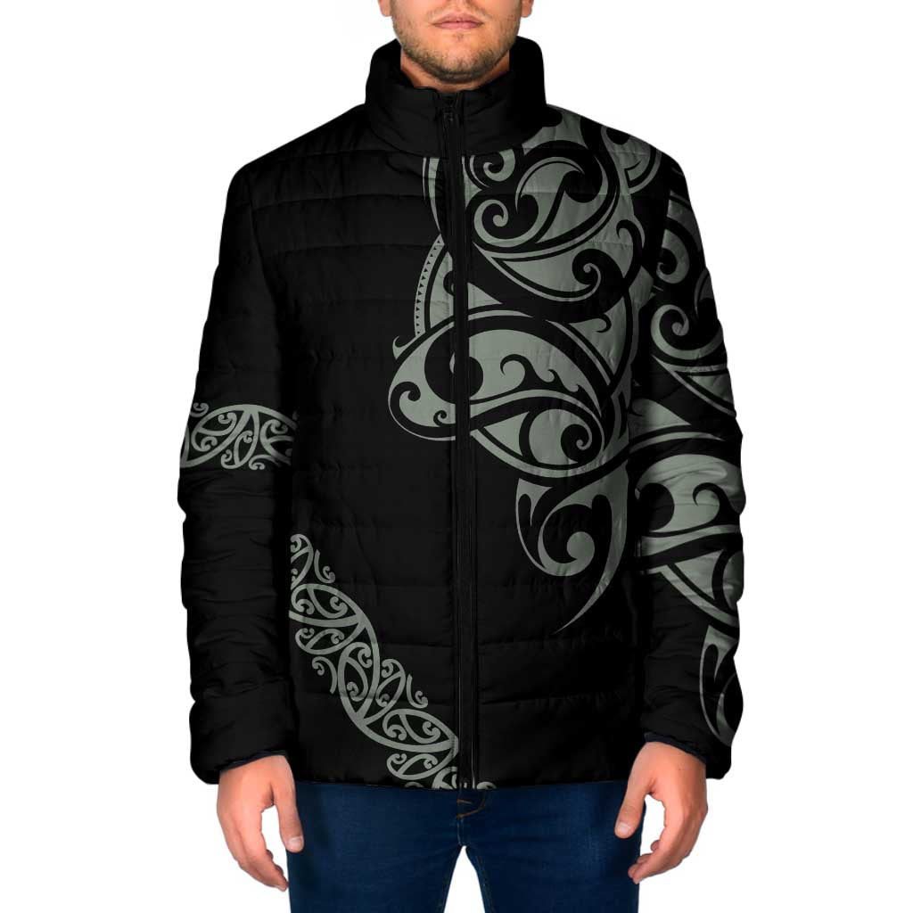 All Black Maori Tribal Tattoo Personalised Padded Jacket Moss Green Polynesian Style - Polynesian Pride