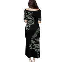 All Black Maori Tribal Tattoo Personalised Puletasi Moss Green Polynesian Style LT9 - Polynesian Pride