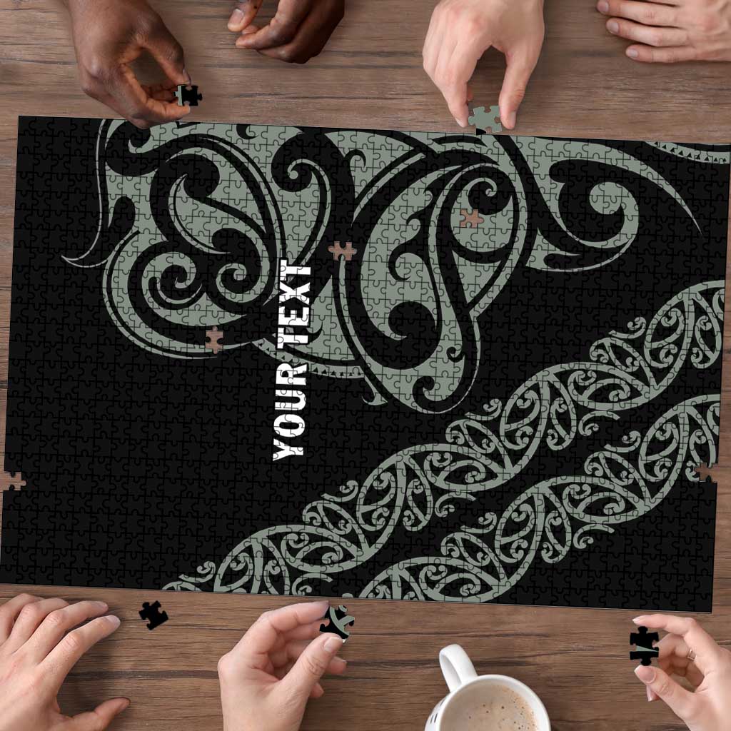 All Black Maori Tribal Tattoo Personalised Puzzle Moss Green Polynesian Style - Polynesian Pride
