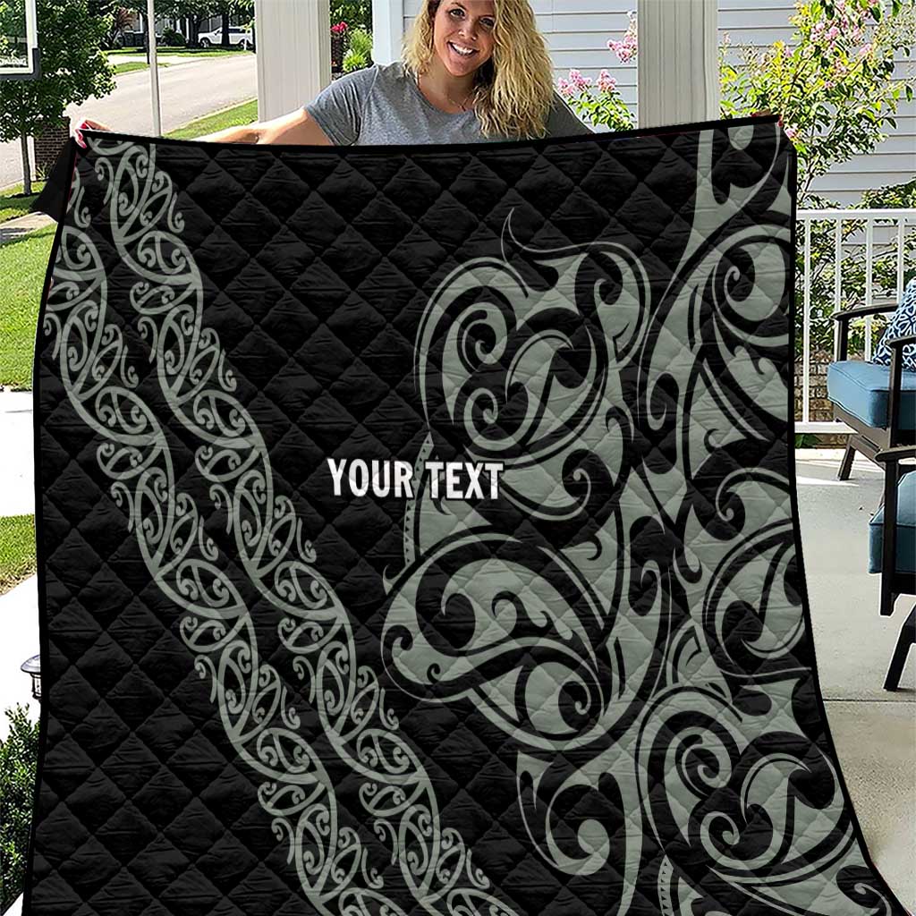 All Black Maori Tribal Tattoo Personalised Quilt Moss Green Polynesian Style - Polynesian Pride