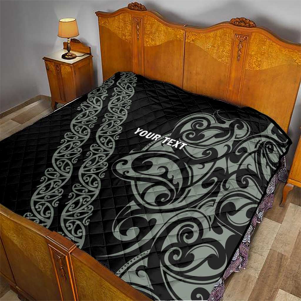 All Black Maori Tribal Tattoo Personalised Quilt Moss Green Polynesian Style - Polynesian Pride