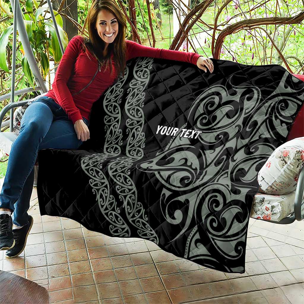 All Black Maori Tribal Tattoo Personalised Quilt Moss Green Polynesian Style - Polynesian Pride