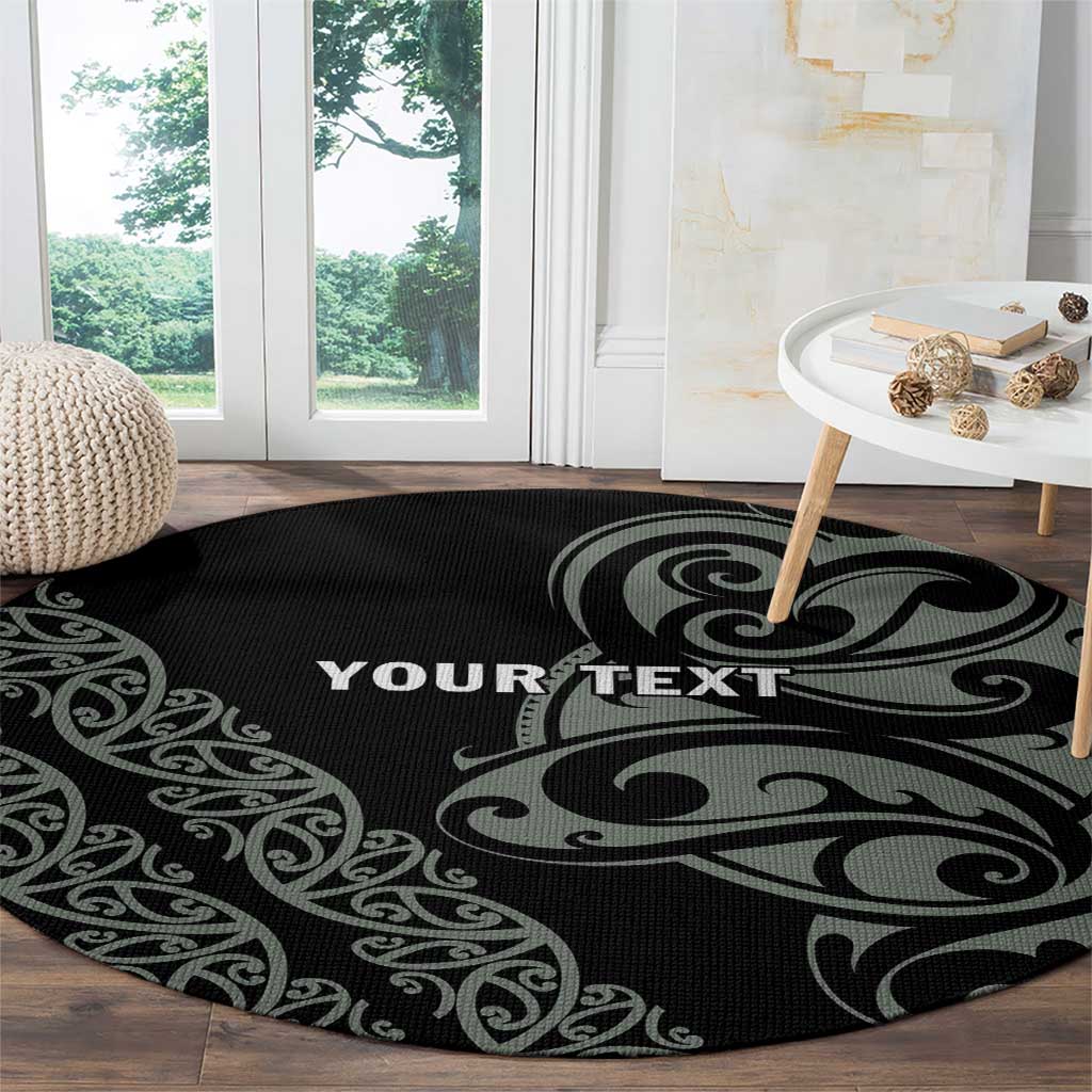 All Black Maori Tribal Tattoo Personalised Round Carpet Moss Green Polynesian Style - Polynesian Pride