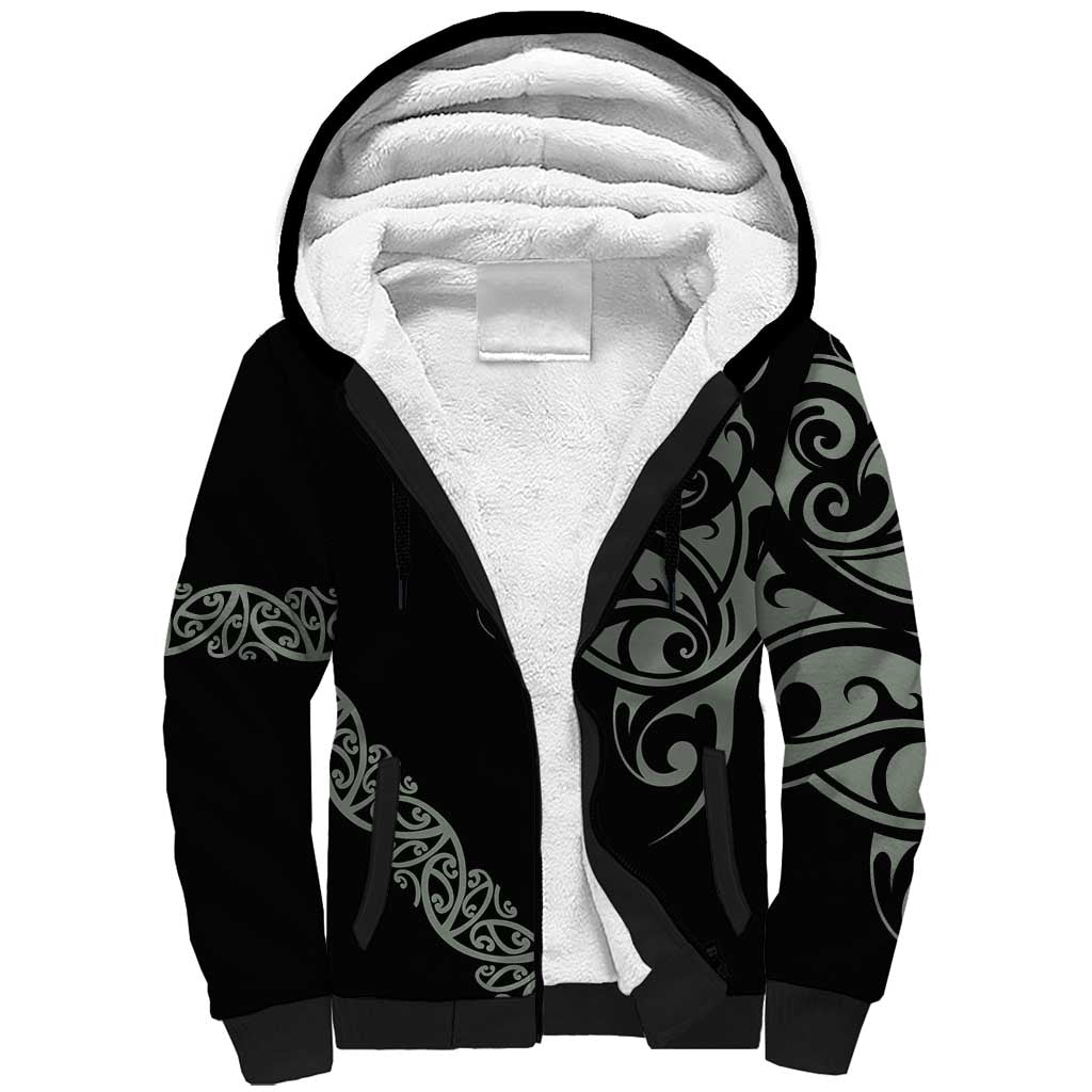 All Black Maori Tribal Tattoo Personalised Sherpa Hoodie Moss Green Polynesian Style LT9 Unisex Green - Polynesian Pride