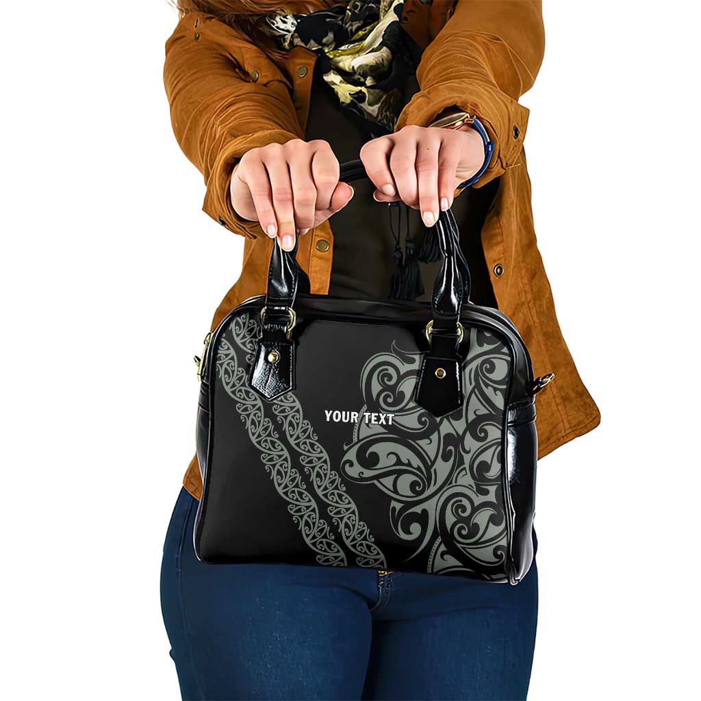 All Black Maori Tribal Tattoo Personalised Shoulder Handbag Moss Green Polynesian Style - Polynesian Pride