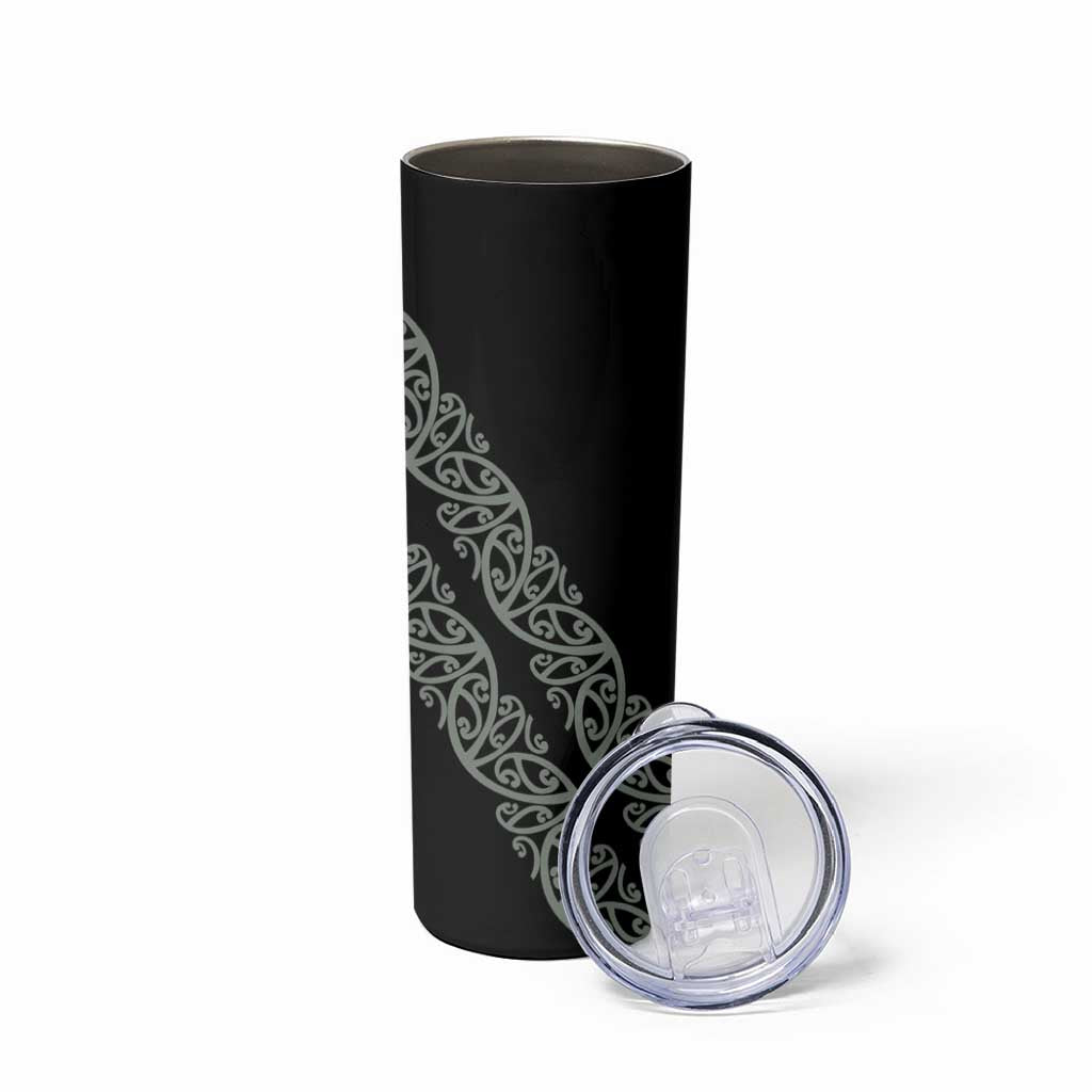 All Black Maori Tribal Tattoo Personalised Skinny Tumbler Moss Green Polynesian Style - Polynesian Pride