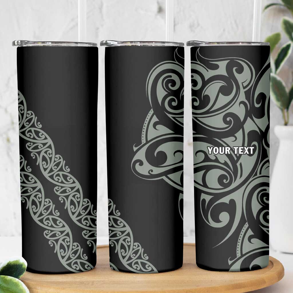All Black Maori Tribal Tattoo Personalised Skinny Tumbler Moss Green Polynesian Style - Polynesian Pride