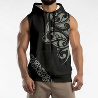 All Black Maori Tribal Tattoo Personalised Sleeveless Zip Hoodie Moss Green Polynesian Style LT9 - Polynesian Pride