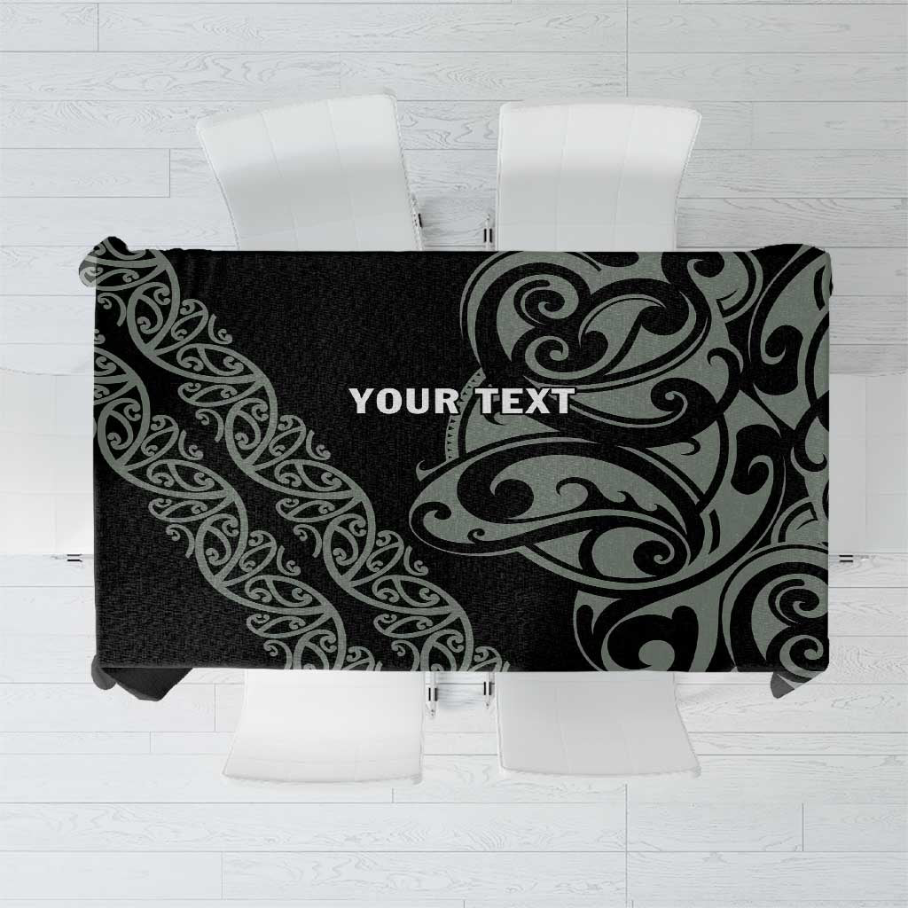 All Black Maori Tribal Tattoo Personalised Tablecloth Moss Green Polynesian Style - Polynesian Pride