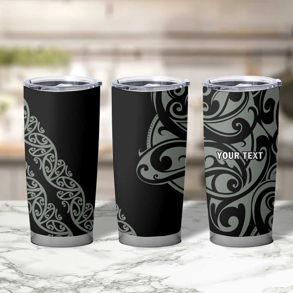 All Black Maori Tribal Tattoo Personalised Tumbler Cup Moss Green Polynesian Style - Polynesian Pride