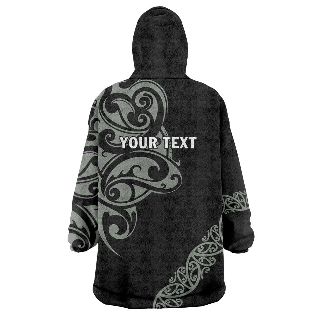 All Black Maori Tribal Tattoo Personalised Wearable Blanket Hoodie Moss Green Polynesian Style - Polynesian Pride