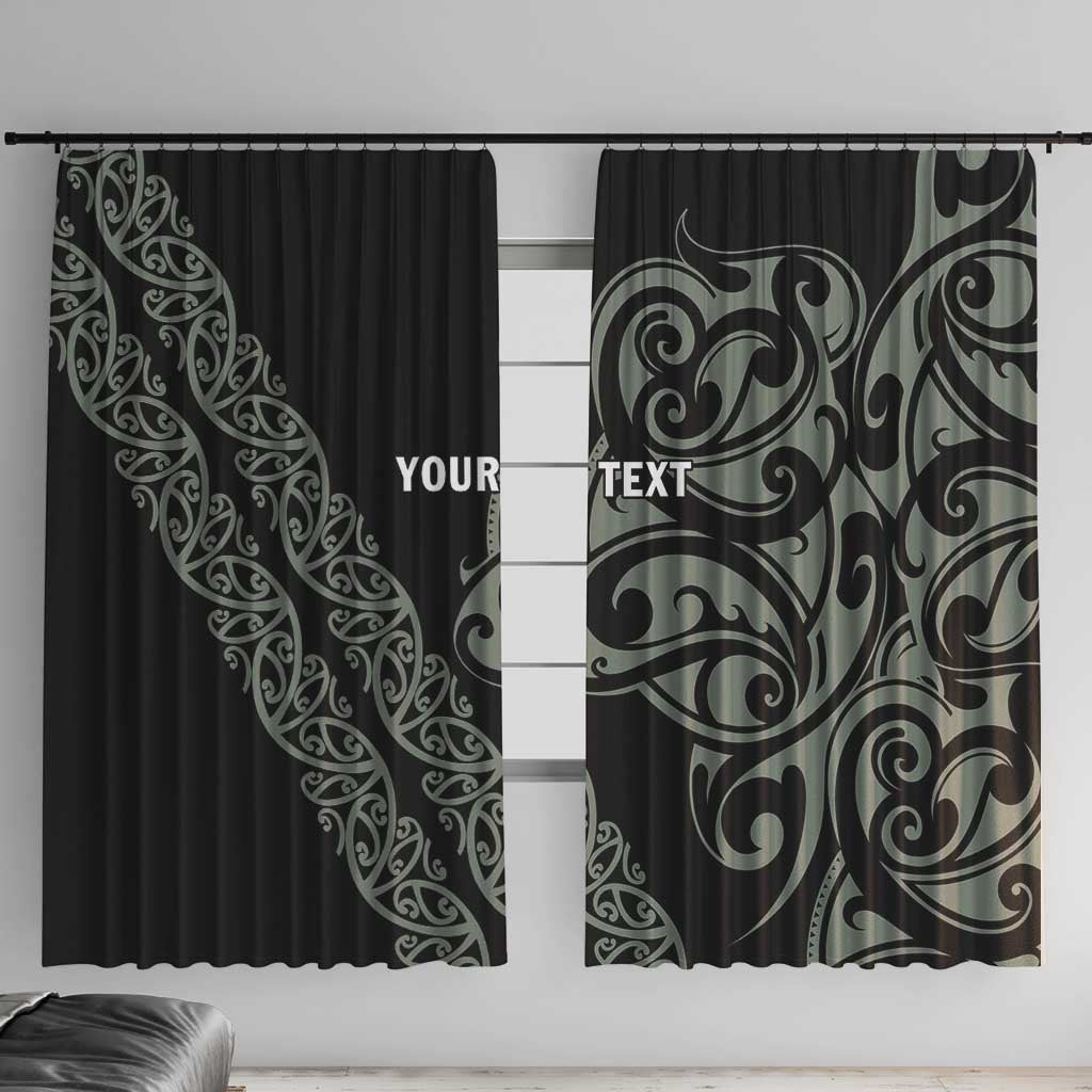All Black Maori Tribal Tattoo Personalised Window Curtain Moss Green Polynesian Style LT9 With Hooks Green - Polynesian Pride