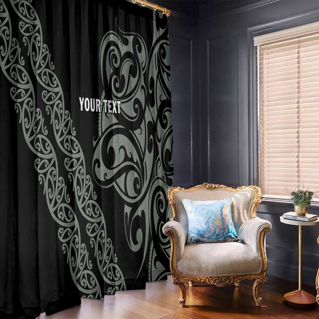 All Black Maori Tribal Tattoo Personalised Window Curtain Moss Green Polynesian Style LT9 - Polynesian Pride