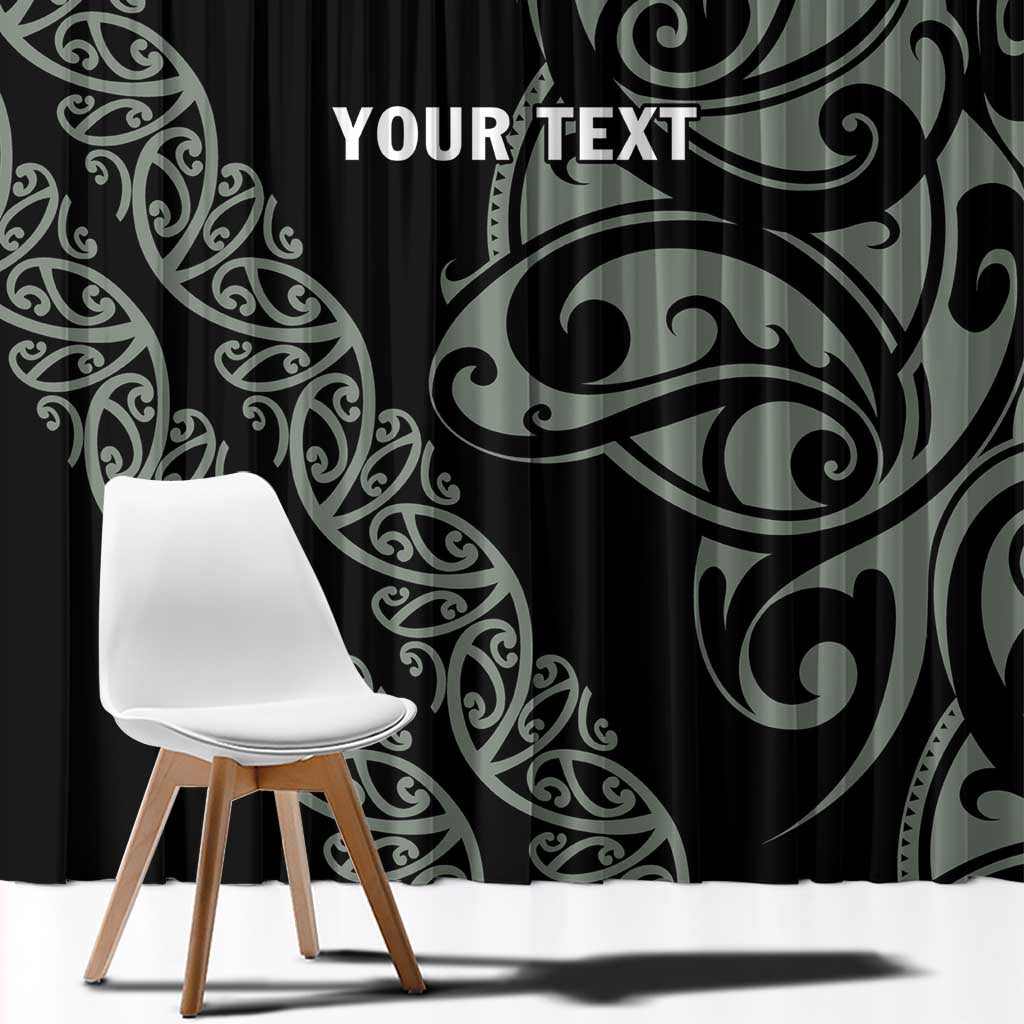 All Black Maori Tribal Tattoo Personalised Window Curtain Moss Green Polynesian Style LT9 - Polynesian Pride