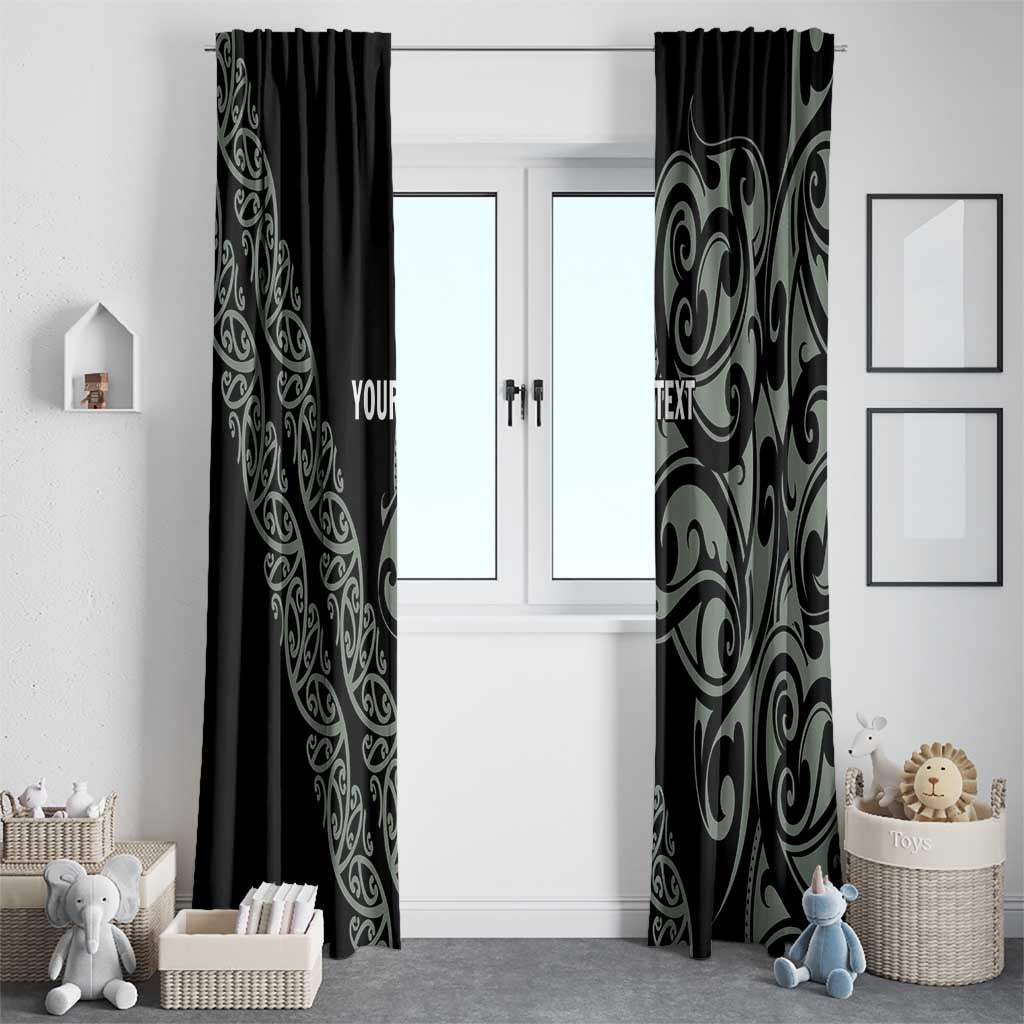 All Black Maori Tribal Tattoo Personalised Window Curtain Moss Green Polynesian Style LT9 - Polynesian Pride