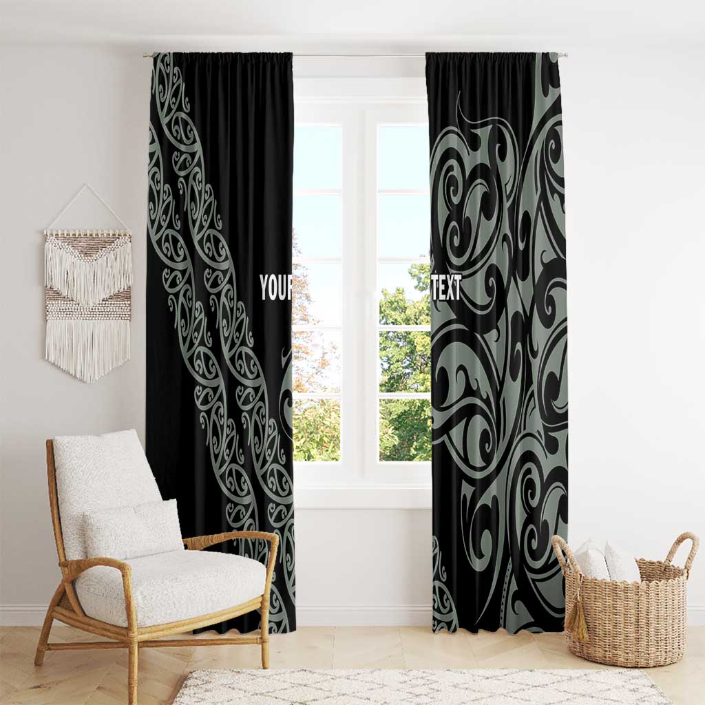 All Black Maori Tribal Tattoo Personalised Window Curtain Moss Green Polynesian Style LT9 - Polynesian Pride