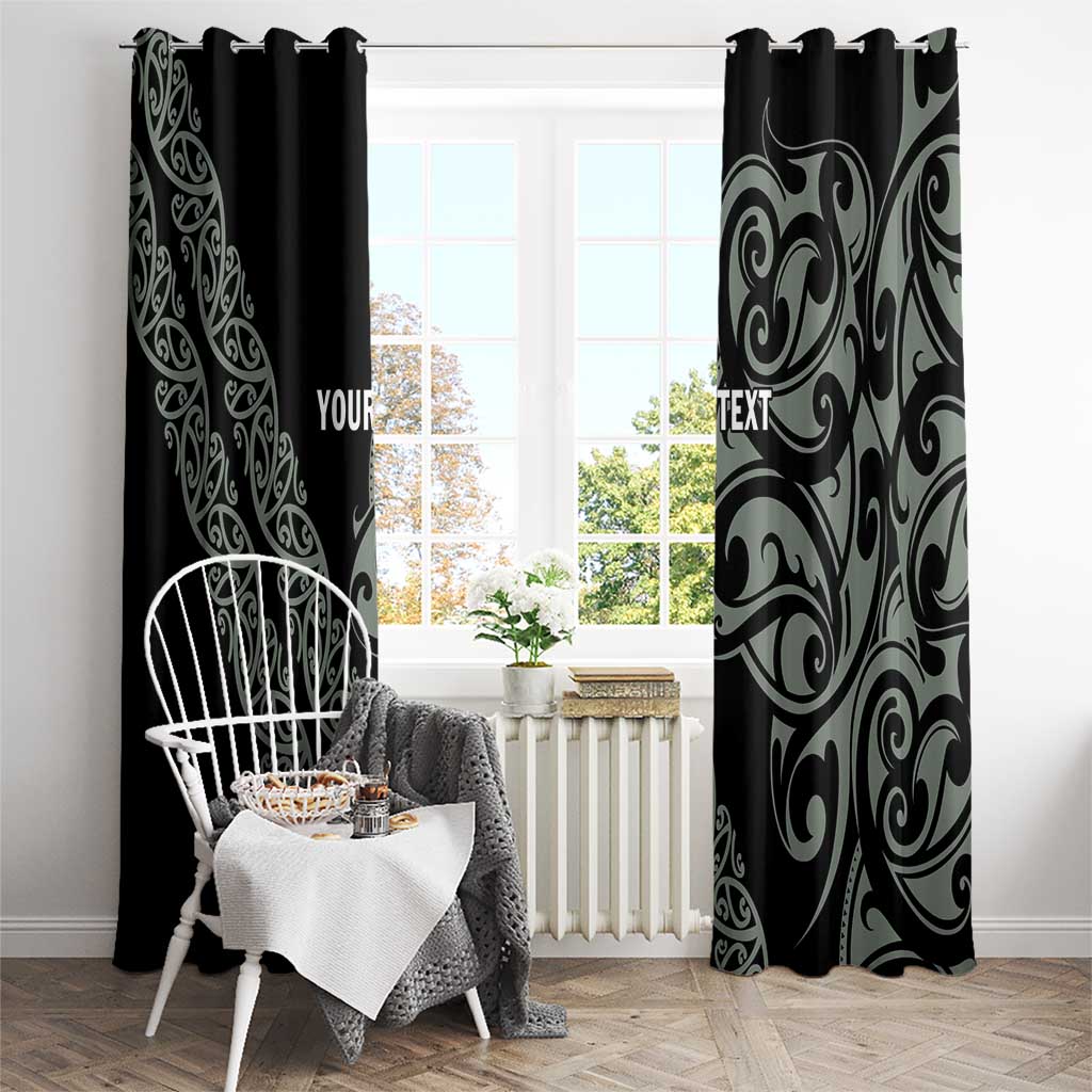 All Black Maori Tribal Tattoo Personalised Window Curtain Moss Green Polynesian Style LT9 - Polynesian Pride