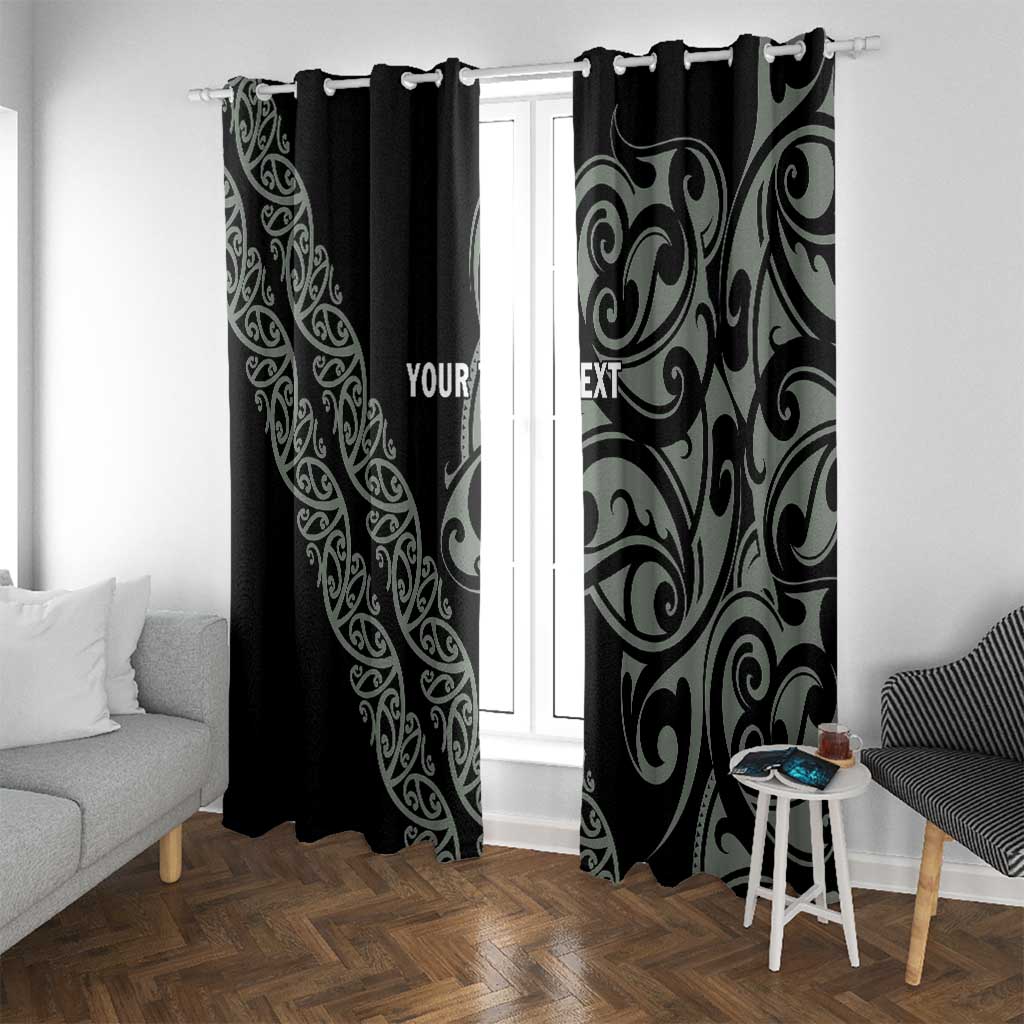 All Black Maori Tribal Tattoo Personalised Window Curtain Moss Green Polynesian Style LT9 With Grommets Green - Polynesian Pride