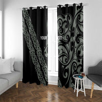 All Black Maori Tribal Tattoo Personalised Window Curtain Moss Green Polynesian Style LT9 With Grommets Green - Polynesian Pride