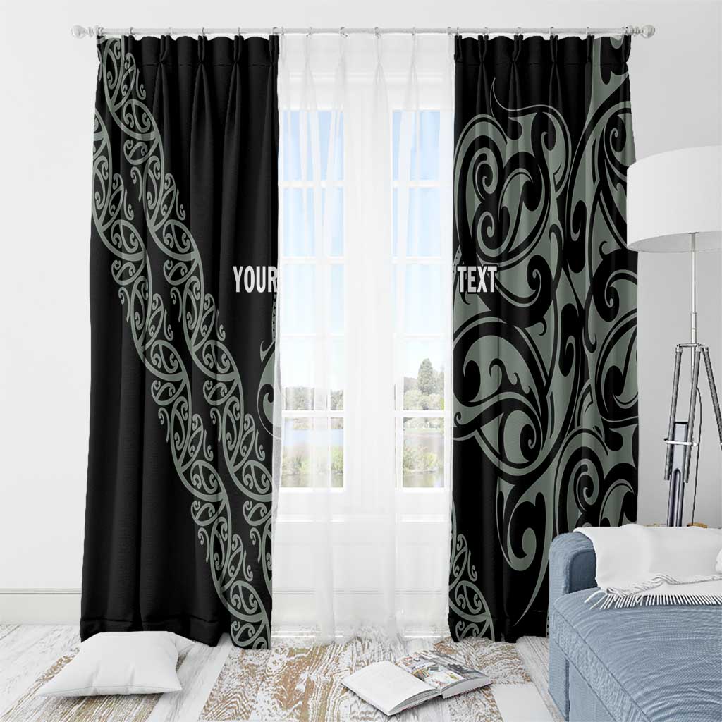 All Black Maori Tribal Tattoo Personalised Window Curtain Moss Green Polynesian Style LT9 - Polynesian Pride