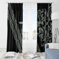 All Black Maori Tribal Tattoo Personalised Window Curtain Moss Green Polynesian Style LT9 - Polynesian Pride