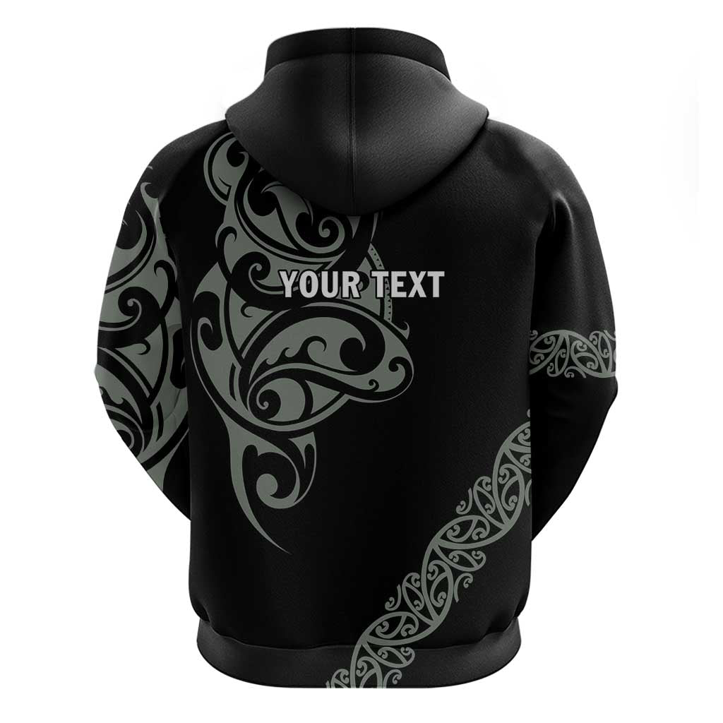 All Black Maori Tribal Tattoo Personalised Zip Hoodie Moss Green Polynesian Style - Polynesian Pride