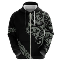 All Black Maori Tribal Tattoo Personalised Zip Hoodie Moss Green Polynesian Style - Polynesian Pride