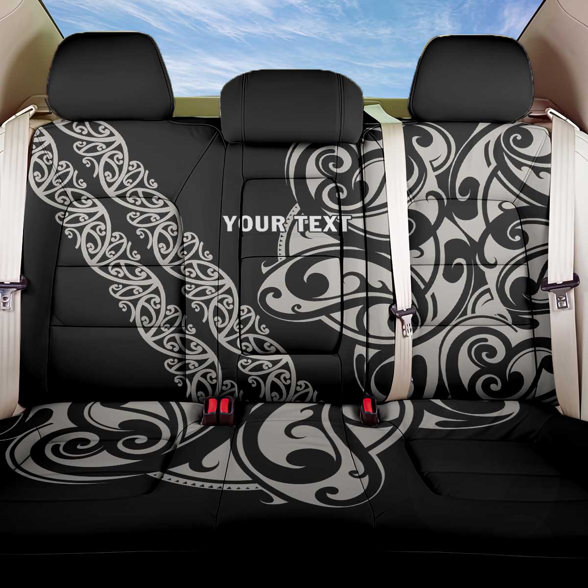 All Black Maori Tribal Tattoo Personalised Back Car Seat Cover Stone Gray Polynesian Style - Polynesian Pride