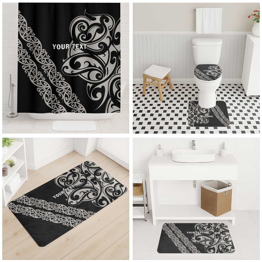 All Black Maori Tribal Tattoo Personalised Bathroom Set Stone Gray Polynesian Style - Polynesian Pride