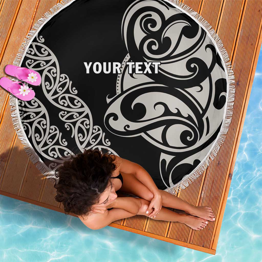 All Black Maori Tribal Tattoo Personalised Beach Blanket Stone Gray Polynesian Style - Polynesian Pride