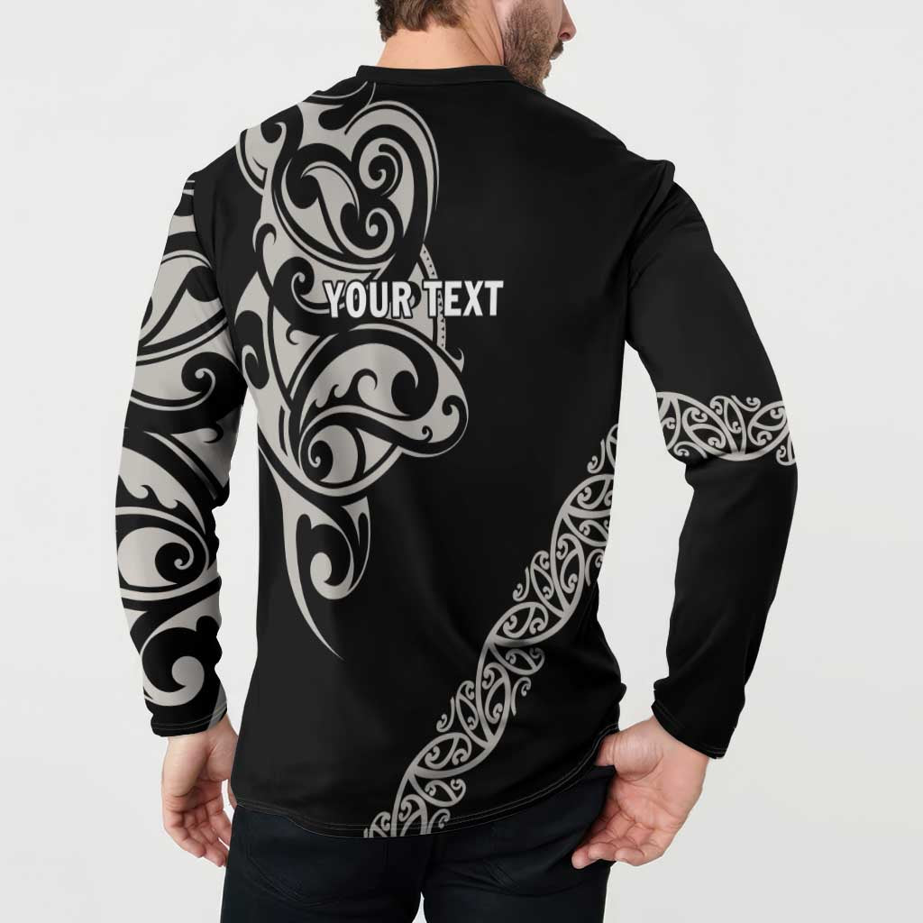 All Black Maori Tribal Tattoo Personalised Button Sweatshirt Stone Gray Polynesian Style - Polynesian Pride
