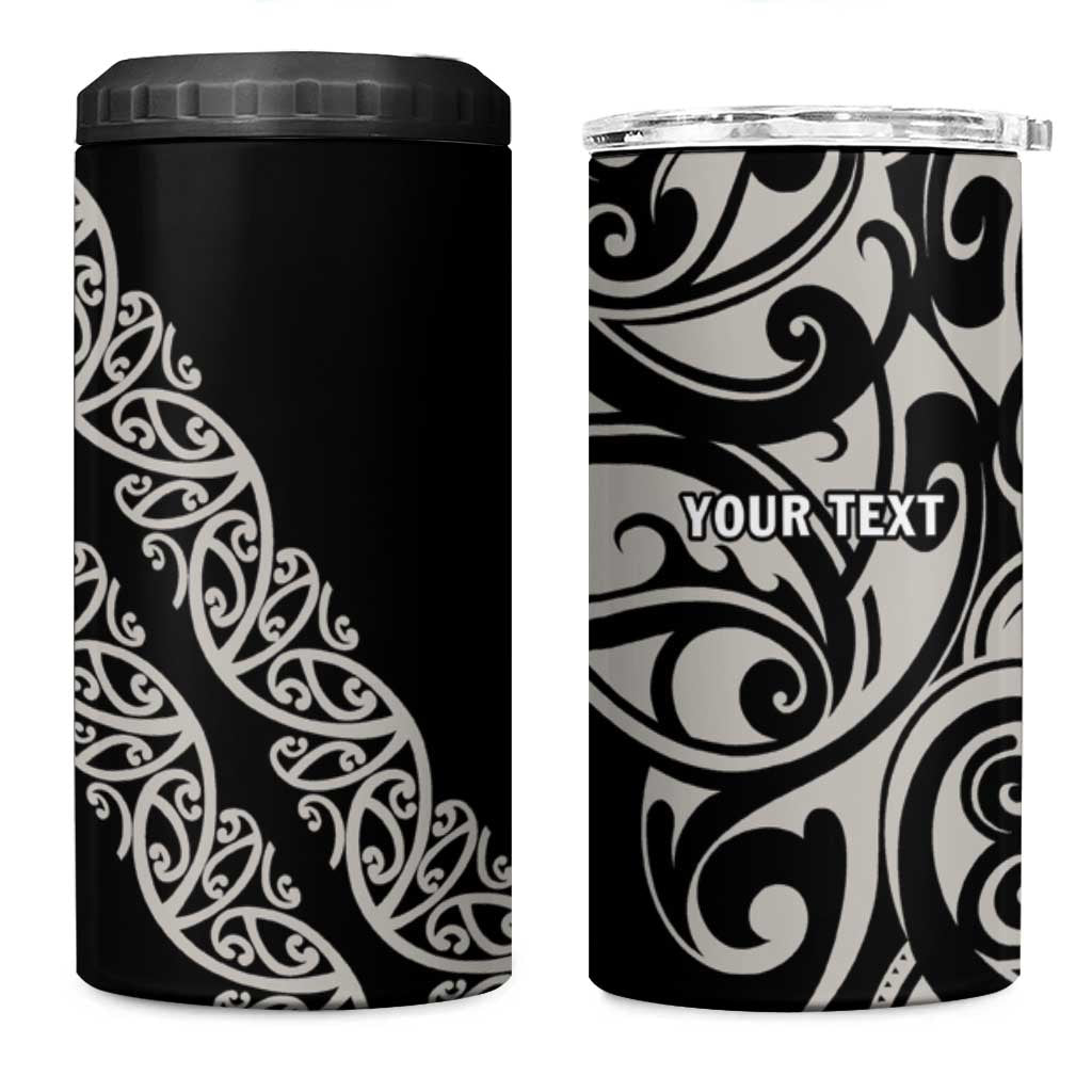 All Black Maori Tribal Tattoo Personalised 4 in 1 Can Cooler Tumbler Stone Gray Polynesian Style - Polynesian Pride